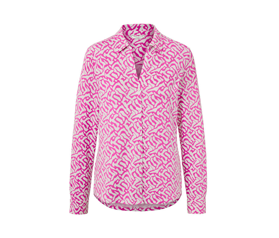 Blusenshirt mit Knopfleiste mit rosa-weißem Muster.