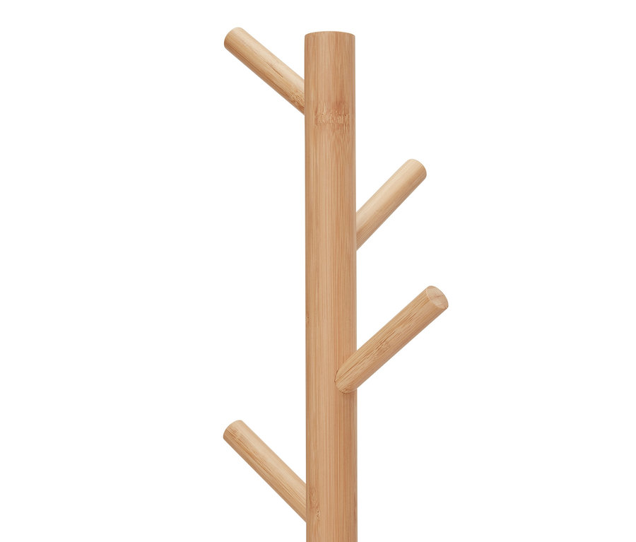 Detail einer Sitzbank mit Garderobenständer.