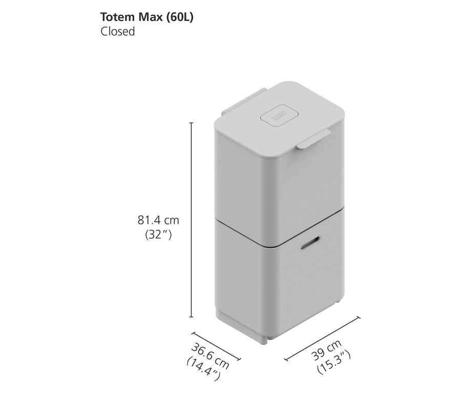 Ein grauer Totem Max (60L) Abfalleimer im geschlossenen Zustand.