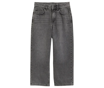 Graue Wide-Leg-Jeans mit Taschen.