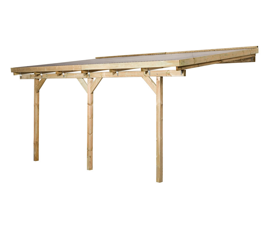 Unlackierte Weka Terrassenüberdachung, Breite ca. 514 cm (Gr. 3) aus Holz vor weißem Hintergrund.