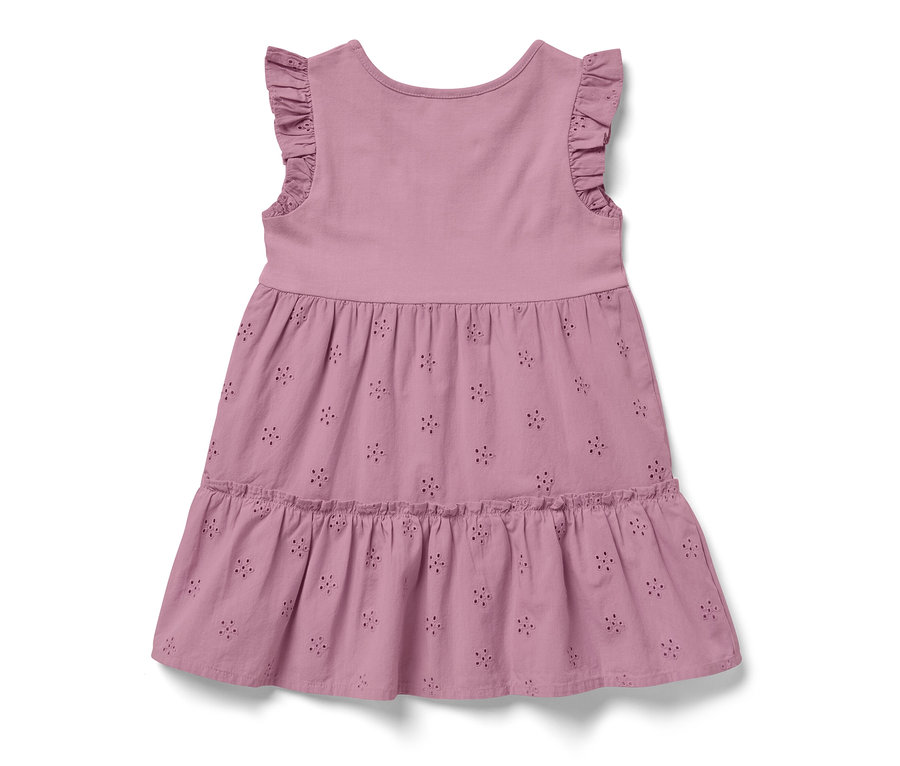 Rosa Kinder-Kleid mit Rüschenärmeln und Blumenstickerei.