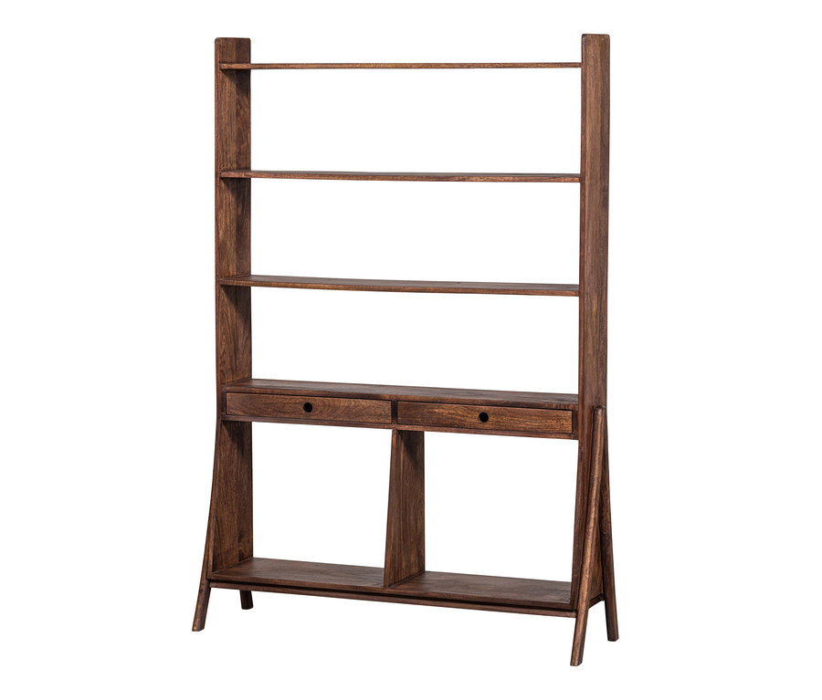 Ein Woood Schrank »Sivian« in Mango Nussbaum mit vier Regalböden und zwei Schubladen.