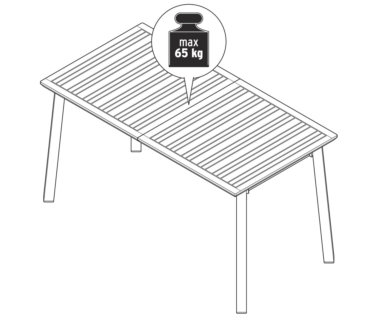 Illustration von einem Ausziehtisch »Liska« mit einer maximalen Belastung von 65 kg.