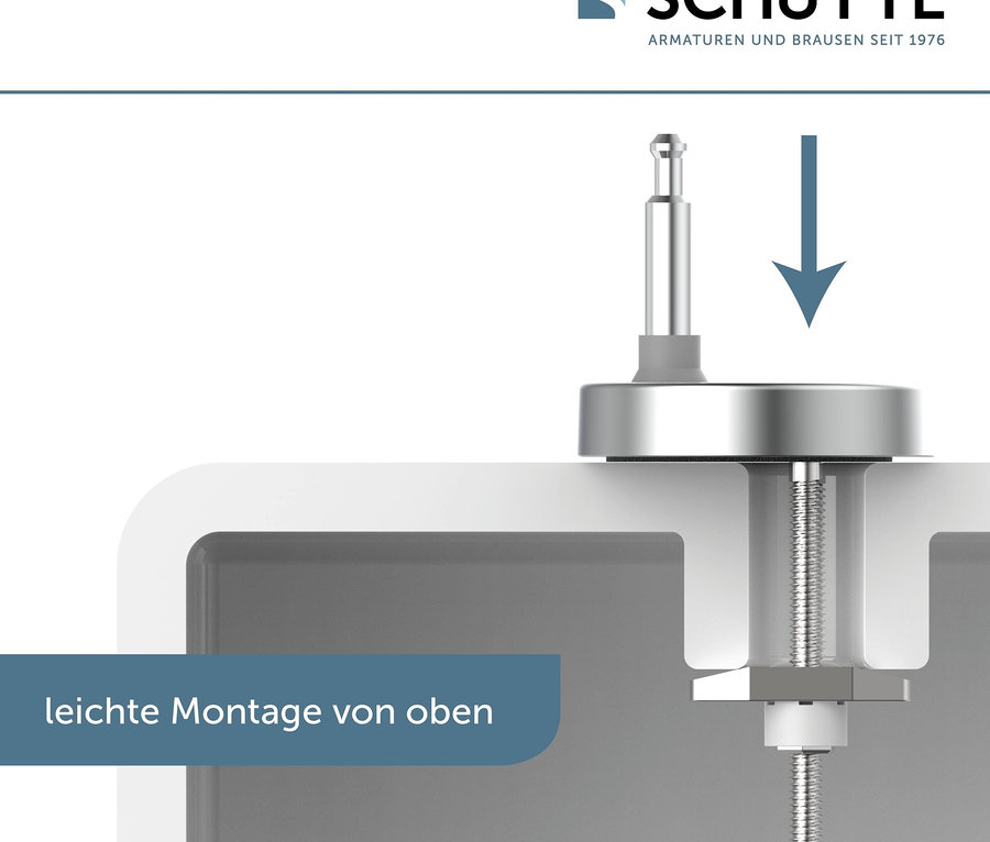 Detailansicht eines Montageelements mit angedeuteter Installationsrichtung.