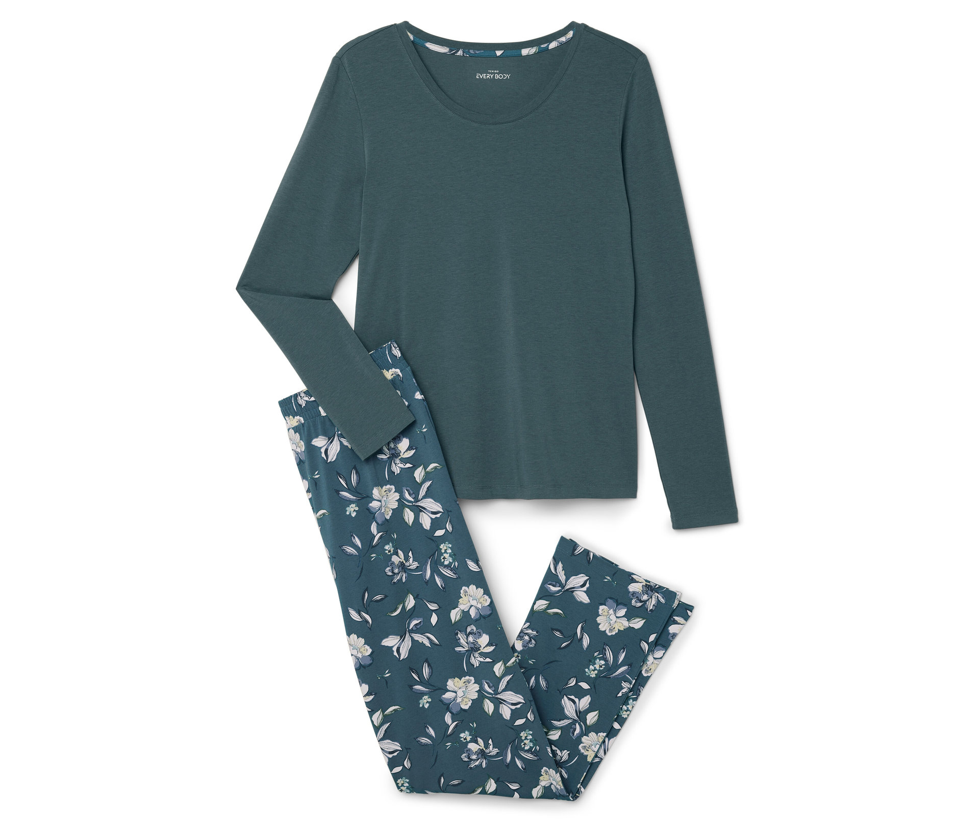 Pyjama-Set - Damen - Gr. M - petrol/geblümt - petrol