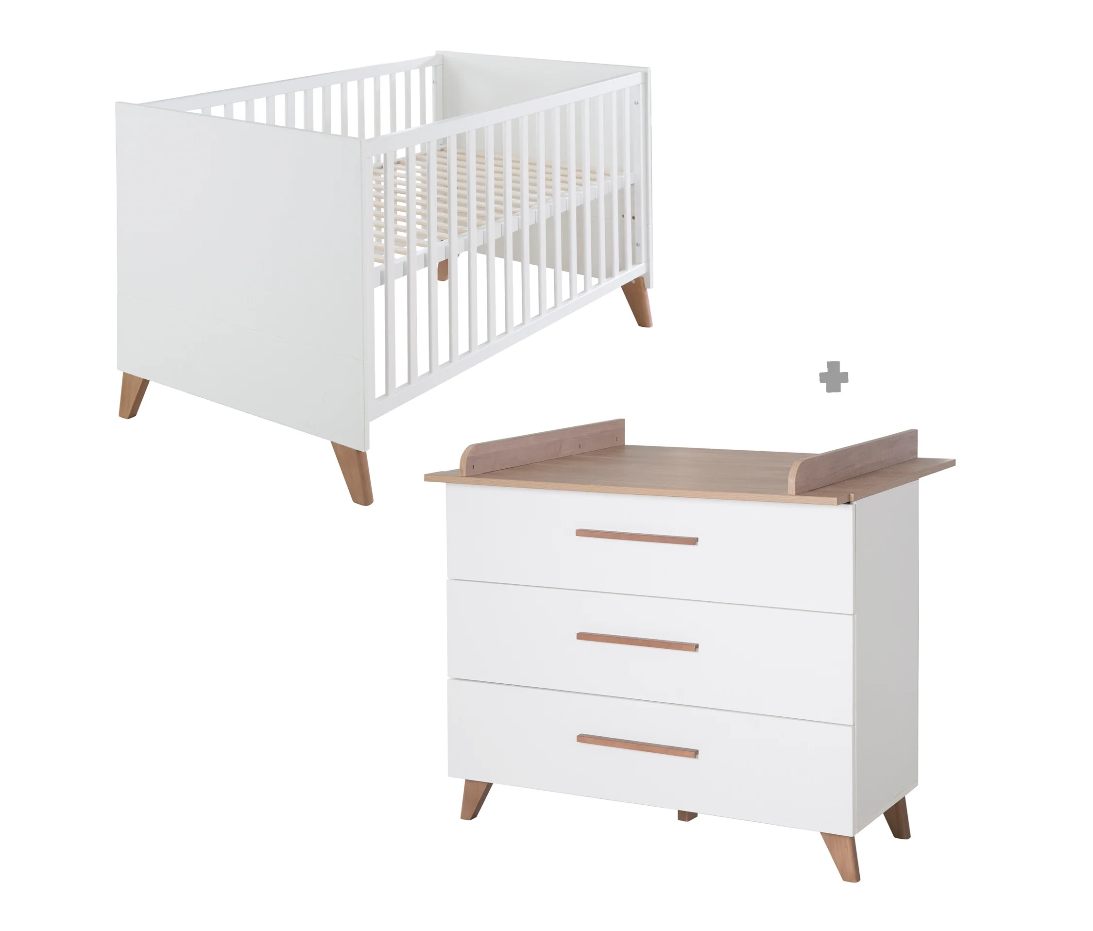 roba »Ole« Kinderzimmerset Bett und Wickelkommode - 76x142x82cm - weiß -