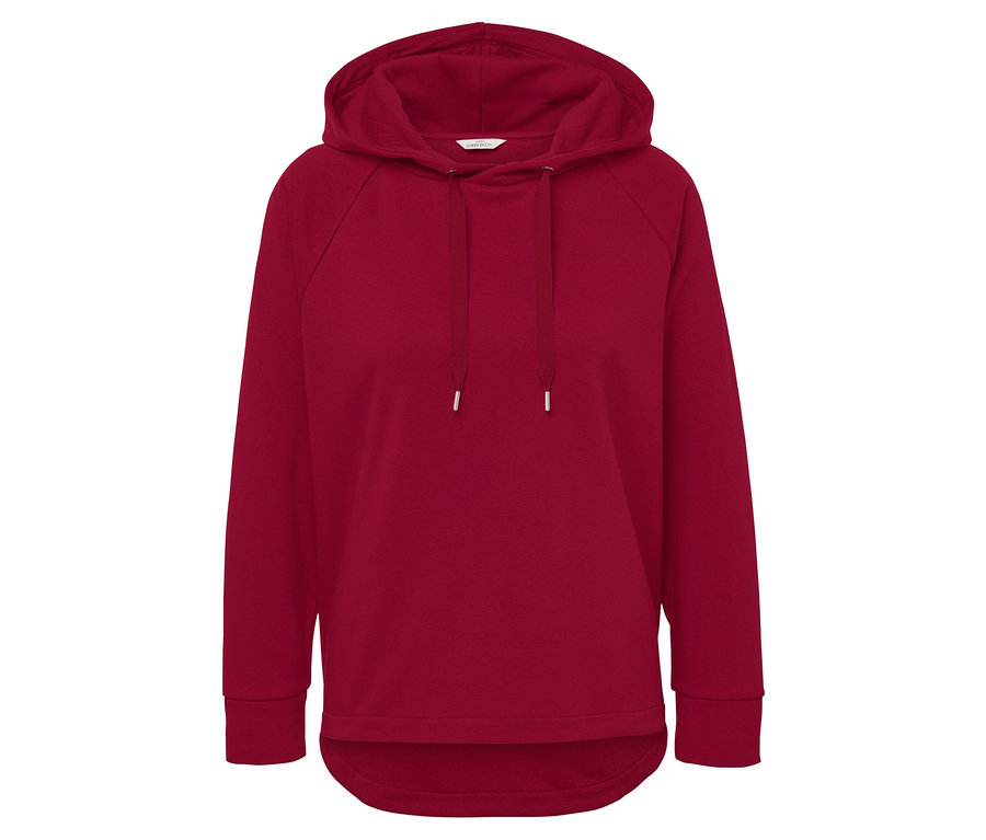 Roter Lounge-Sweater mit Kapuze und Kordelzug.