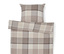 Bettbezug und Kissen mit Karomuster in Beige-Tönen.
