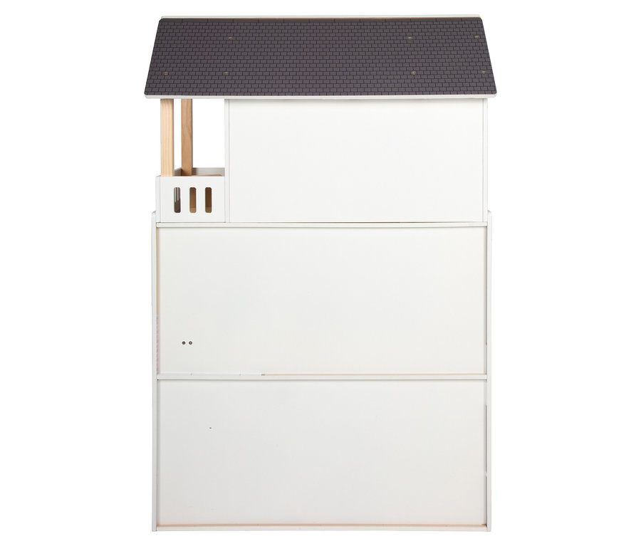 Weißes, dreistöckiges small foot Puppenhaus »Traumvilla XL« mit grauen Dachziegeln.