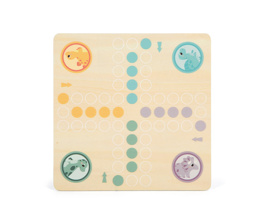 Spielbrett des small foot Spiele-Set »Dino« mit vier Ecken, jede mit einem anderen Dinosaurier.