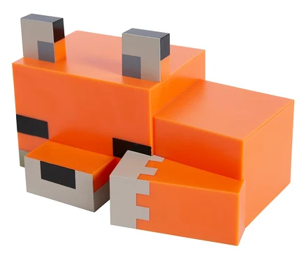 Ein orangefarbener Minecraft-Fuchs aus Blöcken.