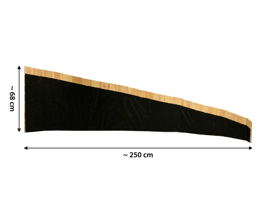 Ansicht des Hochbeets »Schnecke« mit den Maßen ~68 cm Höhe und ~250 cm Länge.