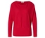 Ein roter, gerippter Pullover mit langen Ärmeln liegt auf einem weißen Hintergrund.