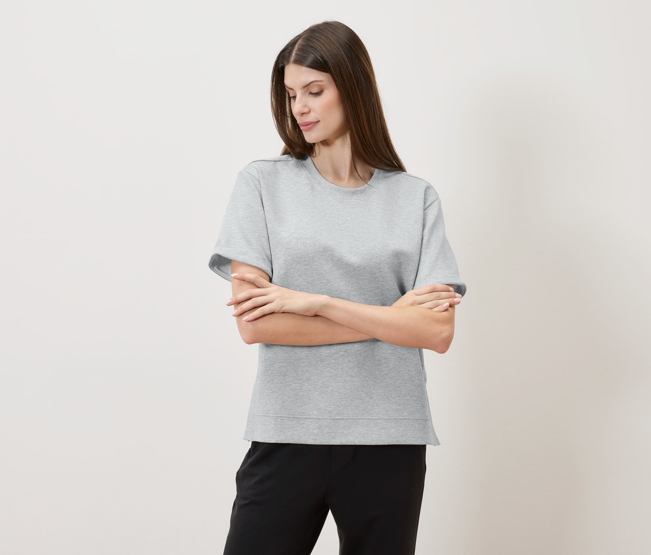 Shirt aus Modalmix - Damen - Gr. L - grau - grau