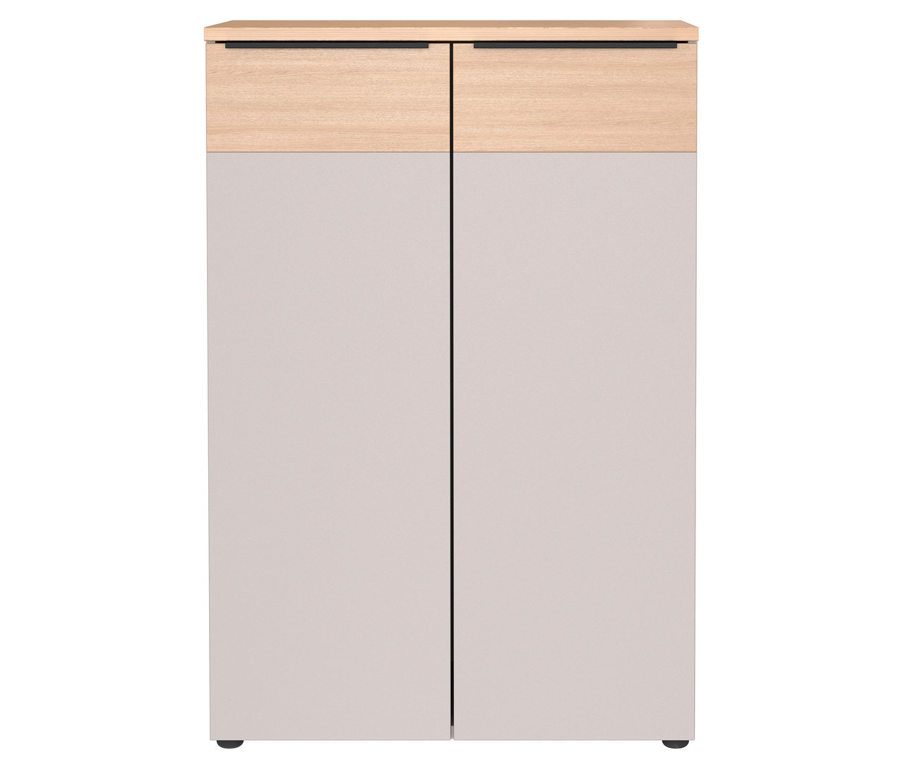 Ein kleiner, zweifarbiger Aktenschrank »Oviedo« mit zwei Türen steht vor einem weißen Hintergrund.