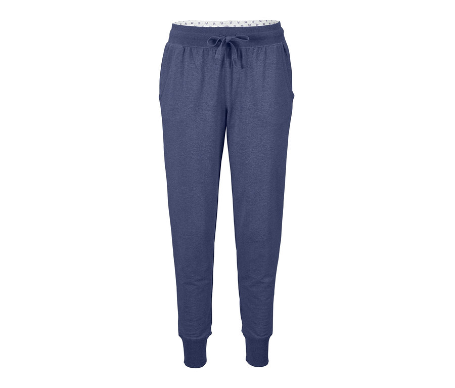 Eine blaue Loungewear-Hose mit Kordelzug am Bund.