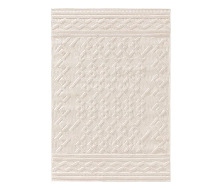 Cremefarbener benuta In-und-Outdoor-Teppich »Bonte« mit erhabenem geometrischem Rautenmuster und geflochtenen Bordüren, ca. 160 x 230 cm.