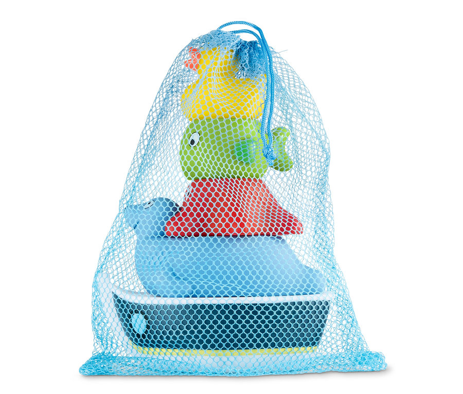 5 Wasserspritztiere im blauen Netz.
