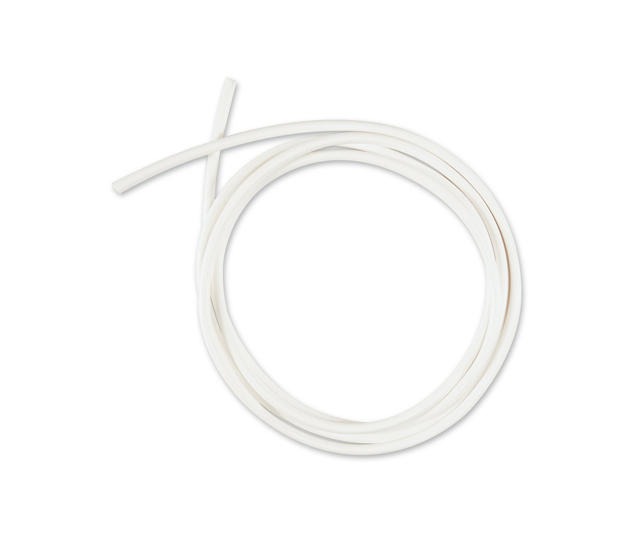 Weißer Schlauch für Torten- und Keks-Airbrush-Set, zu einem Kreis gerollt.