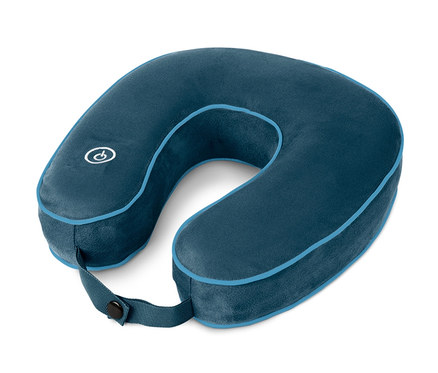 Blaues Nackenkissen mit Vibrationsmassage.