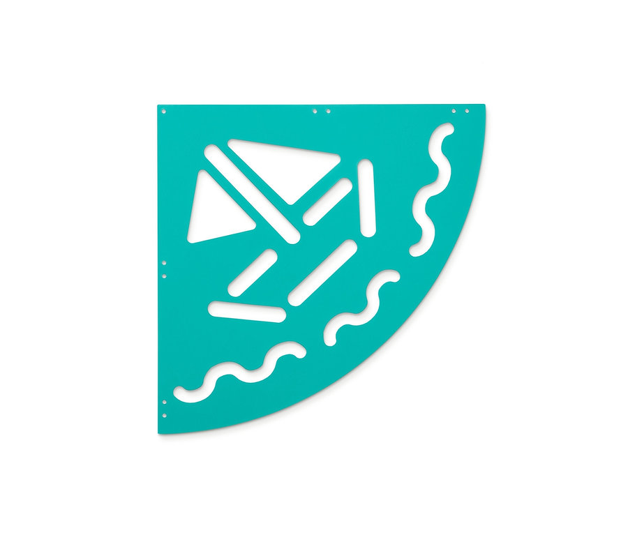 Türkisfarbene Straßenmalkreide-Schablone mit geometrischen Formen.