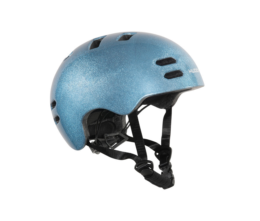 Blauer, reflektierender HUDORA-Fahrrad-und-Skater-Helm.