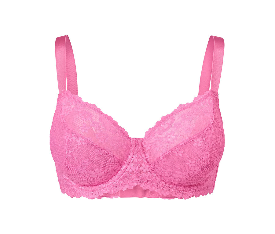 Detailaufnahme eines pinkfarbenen Bügel-BHs.