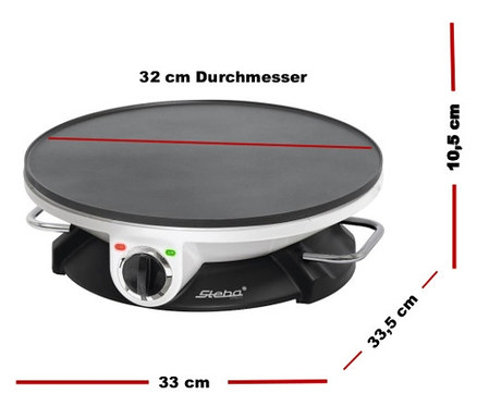 Steba-Crêpes-Maker »CR 32« mit Maßangaben.