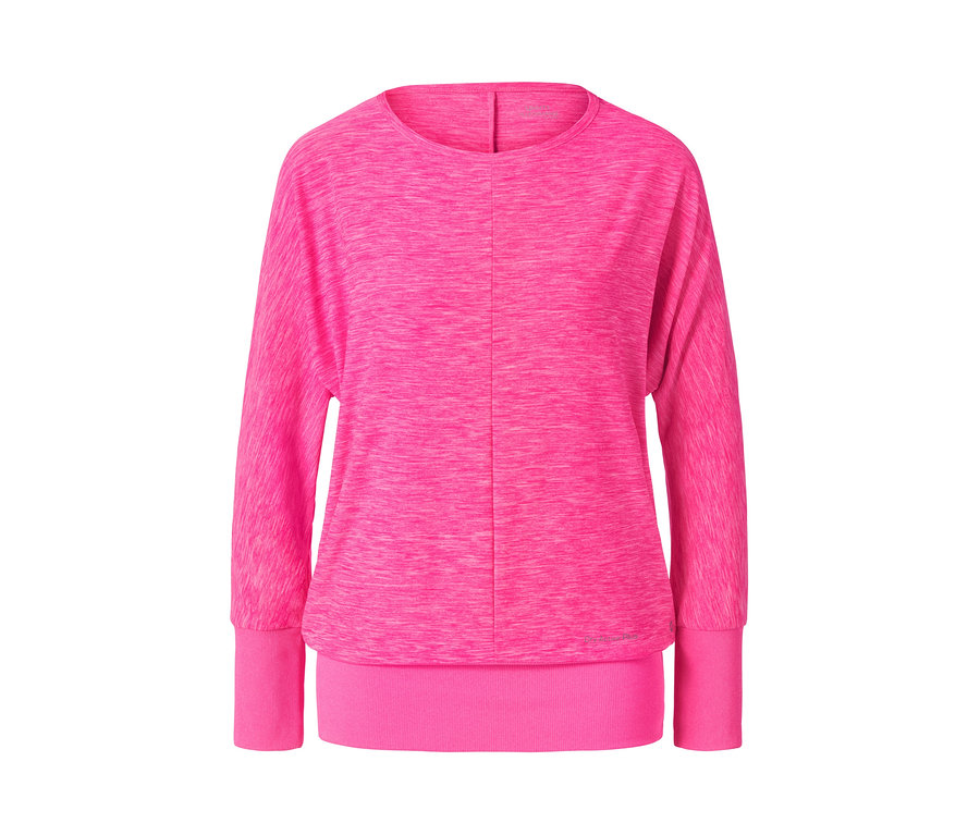 Detailaufnahme eines neonpinken Fledermausshirts.