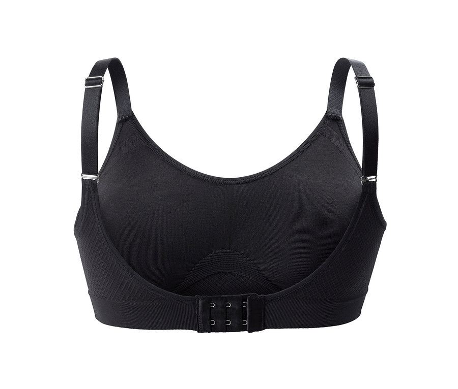 Detailansicht eines schwarzen Seamless-Sport-BHs.