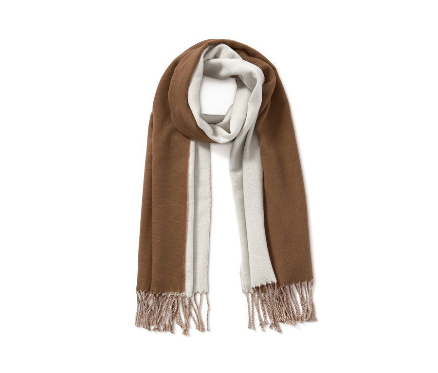 Schal mit Fransen, cognac-cremefarben.