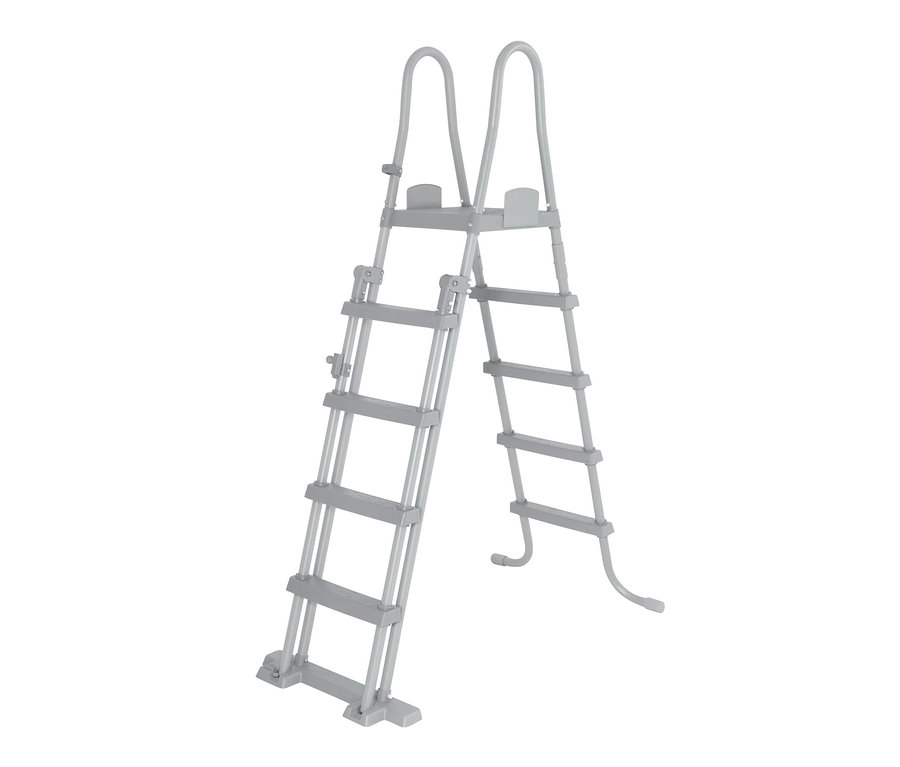 Graue Poolleiter auf weißem Hintergrund. Bestway-Power Steel™-Pool, ca. 956 x 488 x 132 cm