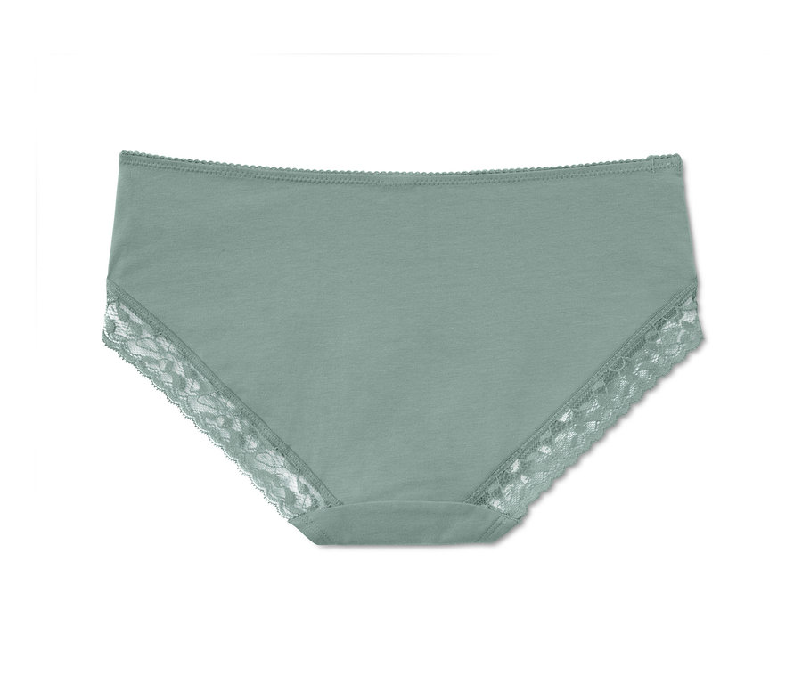 Ein einzelner grüner Panty mit Spitze.