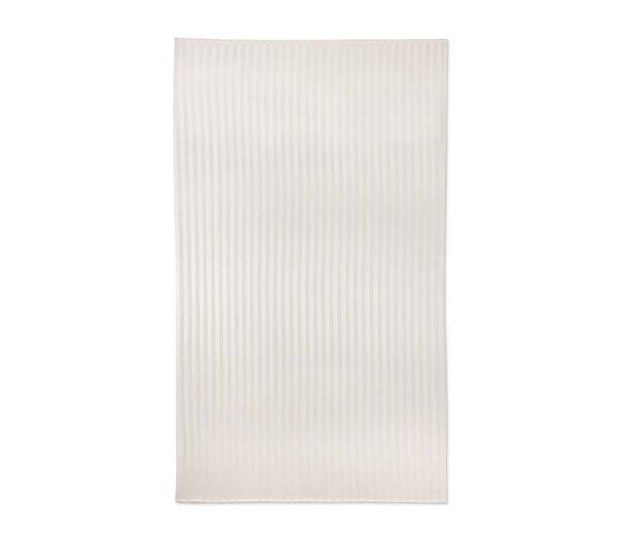 Eine weiße Jacquard-Tischdecke mit Streifen.