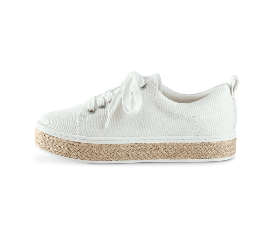 Weißer Canvas-Sneaker mit Jute-Sohle.