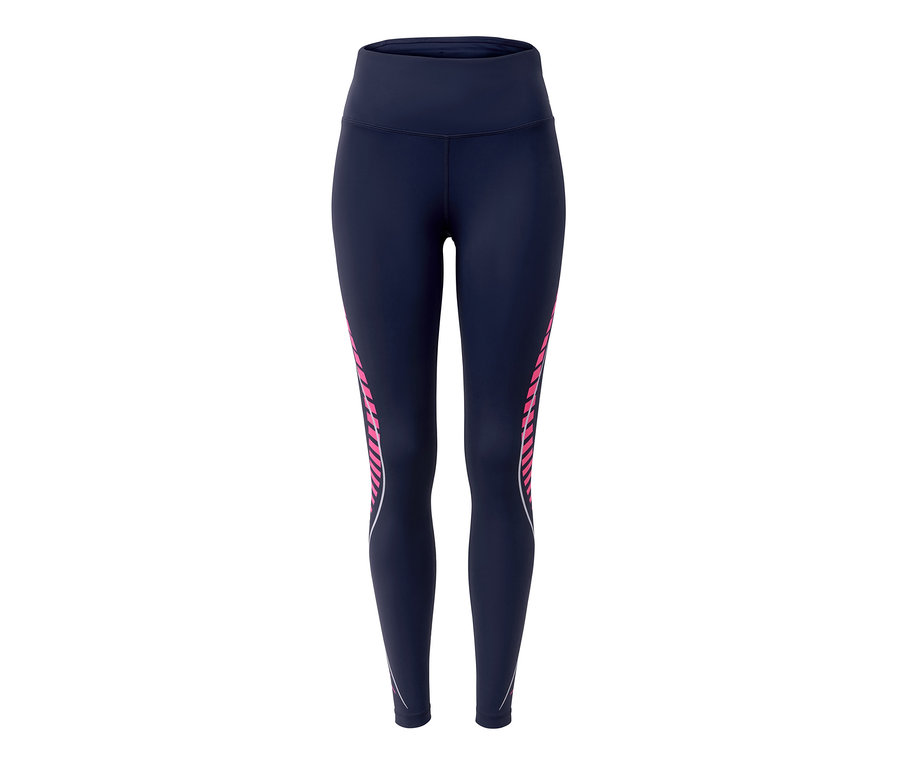 Dunkelblaue Sporttight mit pinken Streifen an den Seiten.