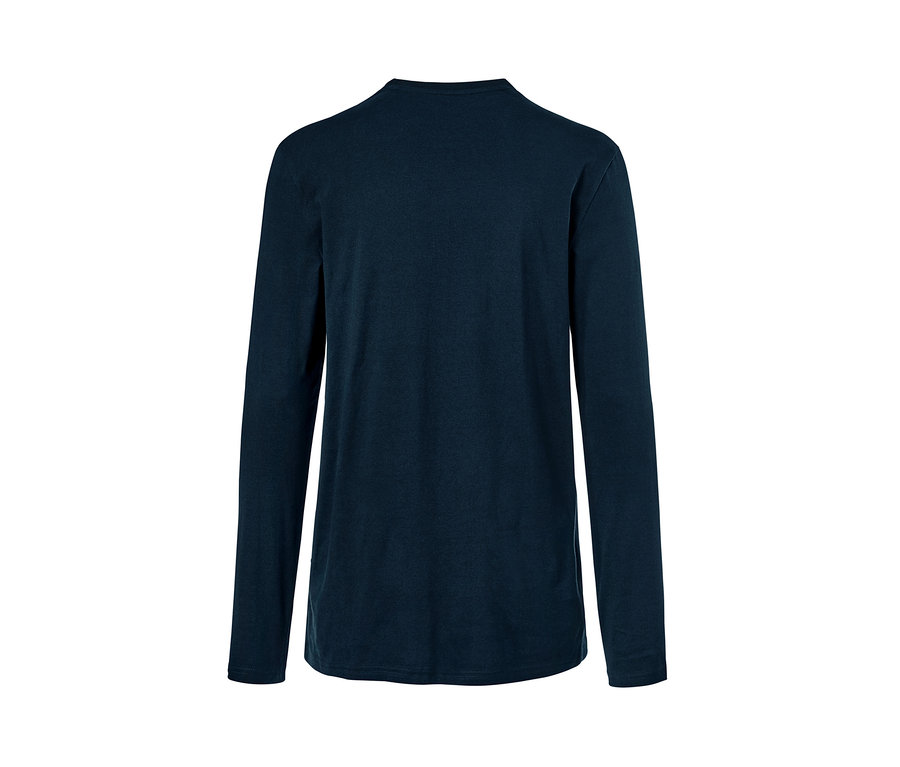 Dunkelblaues langärmeliges Schlafshirt.