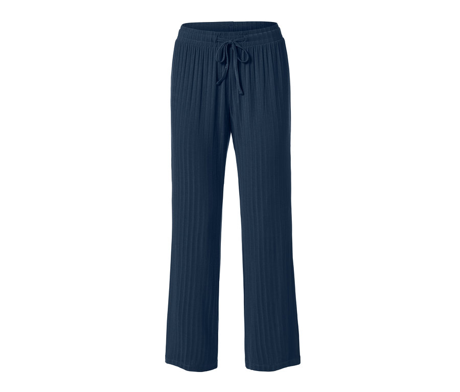 Dunkelblaue Pyjamahose mit Rippstruktur und Kordelzug in der Taille.