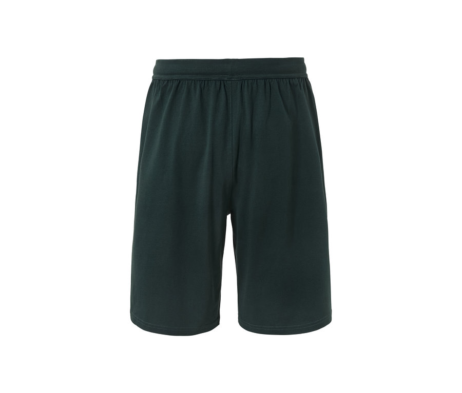 Eine kurze, dunkelgrüne Jersey-Relaxhose.