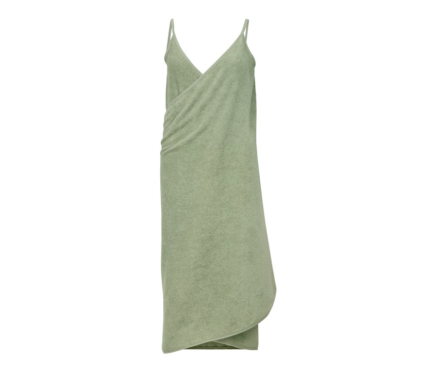 Grünes Handtuch-Kleid mit Trägern.