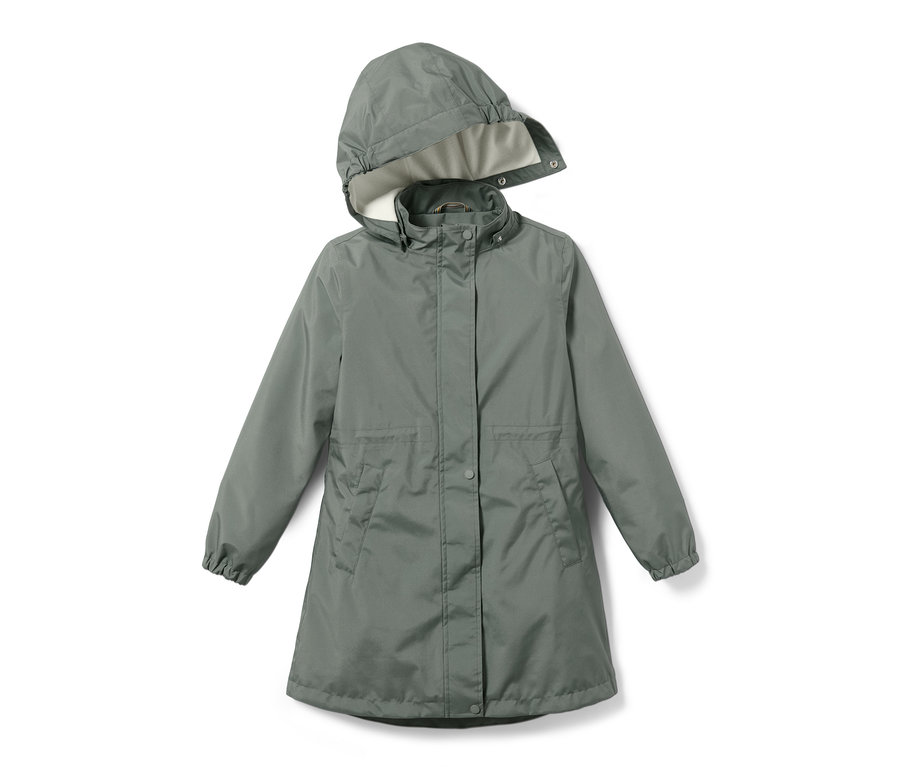 Ein grüner Regenparka mit Kapuze.
