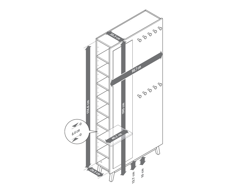 Abmessungen des multifunktionalen Flurschranks.