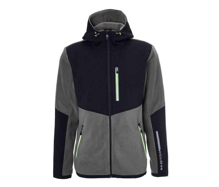 Schwarz-graue Hybrid-Fleecejacke.