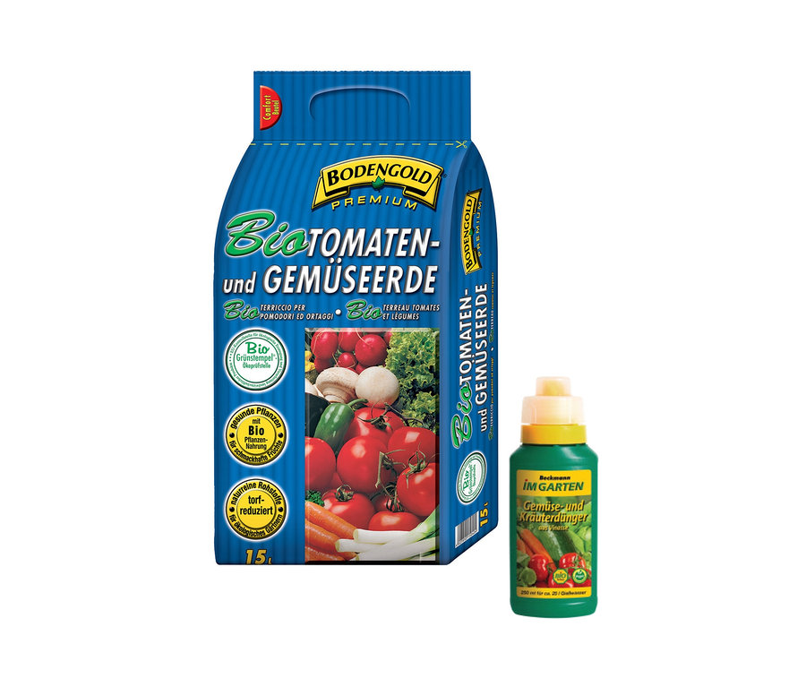 Ein Sack Tomaten- und Gemüseerde, 15 l, inklusive Dünger.