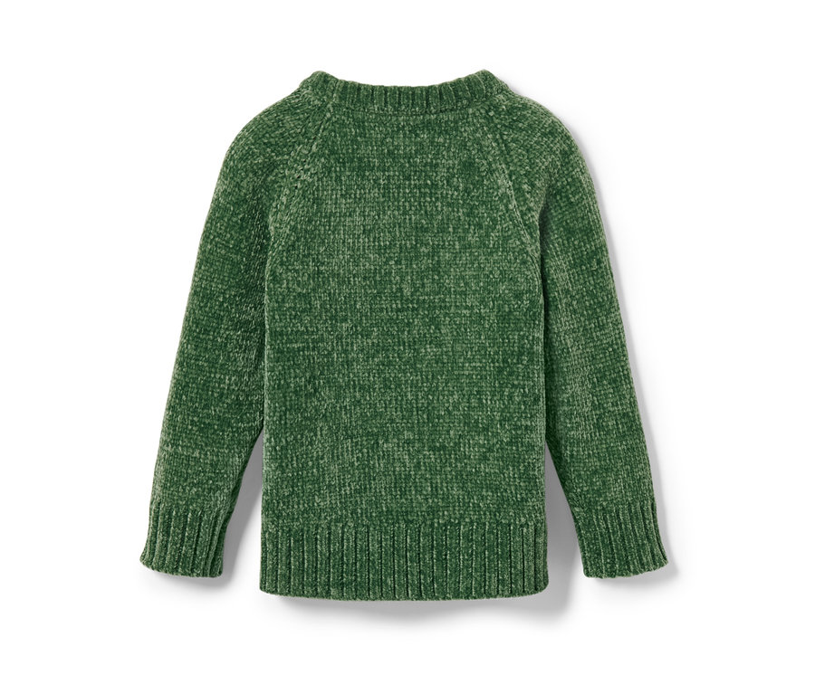Grüner Kleinkind-Chenille-Strickpullover.