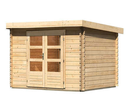 Abbildung eines Karibu Gartenhauses mit bepflanzbarem Dach, 28 mm "Nature 3".
