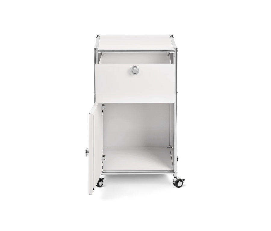 Weißer Rollcontainer »CN3« mit Schublade und Tür.