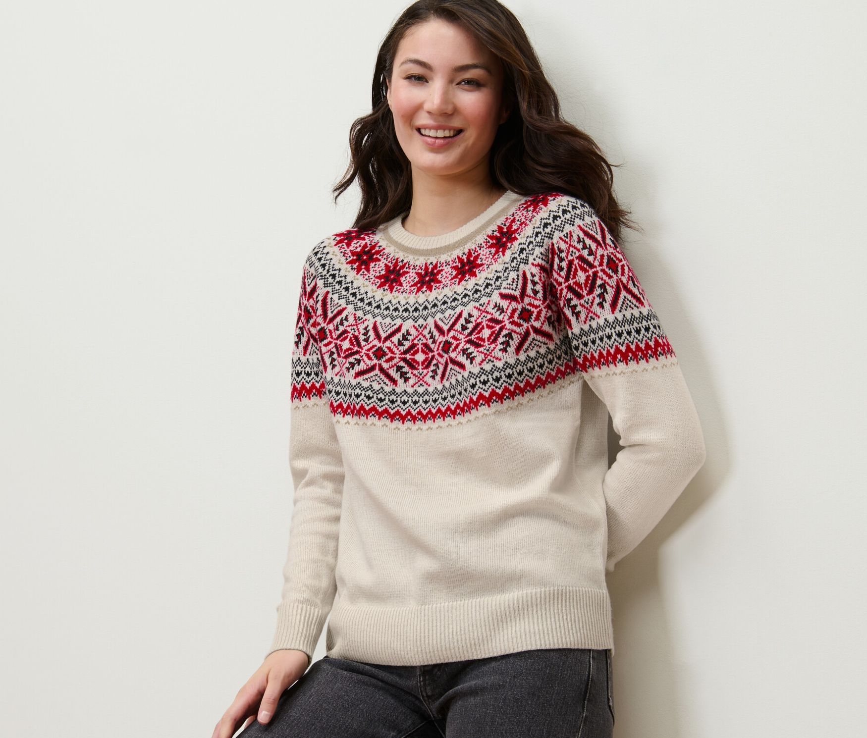 Thumbnail - Tchibo - Norweger-Strickpullover - Damen - Gr. XL - creme/jacquard