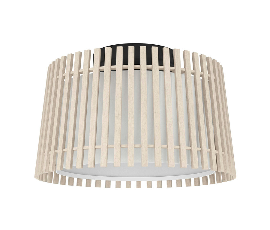 Eglo Deckenleuchte »Fattoria« mit Holzlamellen und weißem Schirm.